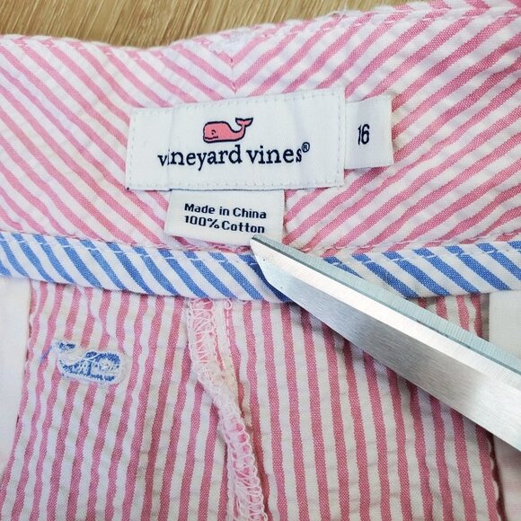 Vineyard Vines Womens Seersucker Pink White Nautical Whale Size L Beachy Preppy - Picture 5 of 14
